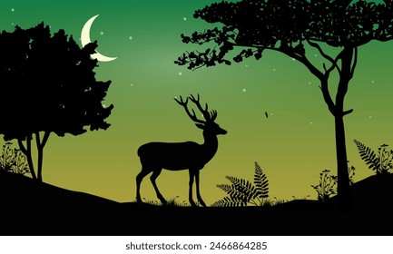 deer in forest beautiful night scenery