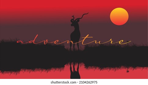 deer in forest beautiful sunset scenery, vector deer silhouette