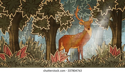 Deer Forest Cartoon Style Vector Illustration Stock Vector (Royalty ...