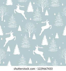 A deer is in the forest. Christmas seamless pattern background, vector illustration