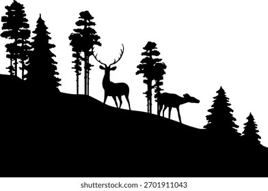 Ciervo en el bosque Plegable Papercut blanco y negro
