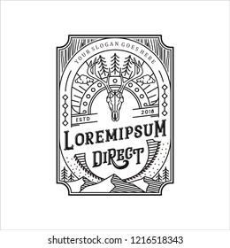 deer forest line art logo design label