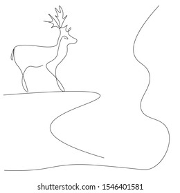 Deer in forest, line draw design vector illustration