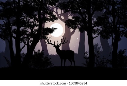 a deer in forest with moonlight 