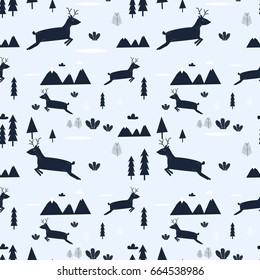 Deer and forest pattern illustration vector for print design or other uses.