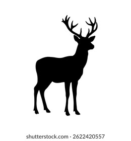 Deer in Forest silhouette icon vector flat design on white background.