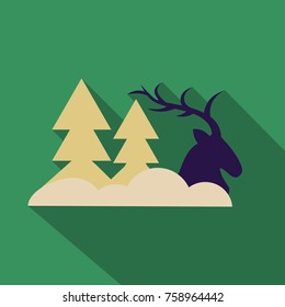 Deer in forest with snow in the winter season.vector paper art style.
