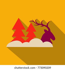Deer in forest with snow in the winter season.vector paper art style.