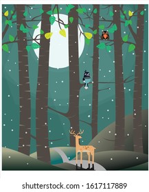 deer in forest winter vector snow nature
