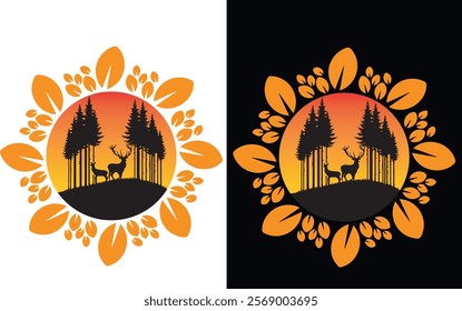 Deer in forest Wonderful Vibes T-shirt design.