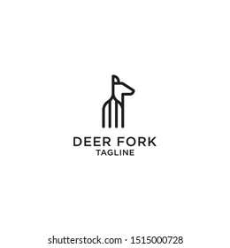 Deer Fork Logo Design Template. Food, Nature, Modern - Vector