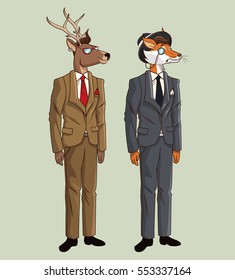 deer and fox hipster style dressed hat glasses