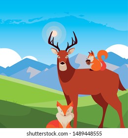deer fox and squirrel happy autumn season