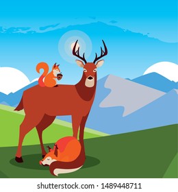 deer fox and squirrel happy autumn season