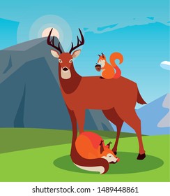 deer fox and squirrel happy autumn season