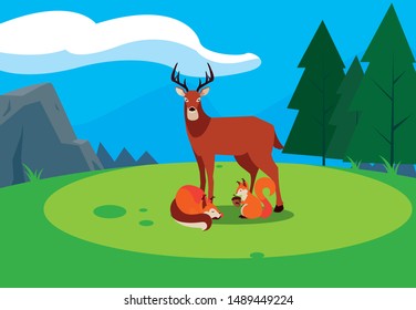 deer fox and squirrel happy autumn season