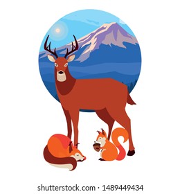 deer fox and squirrel happy autumn season