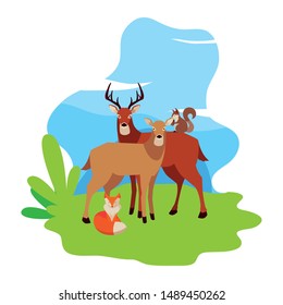 deer fox and squirrel happy autumn season