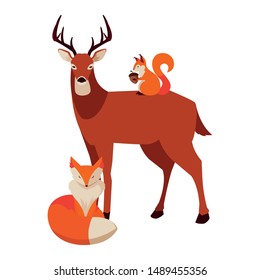 deer fox and squirrel happy autumn season
