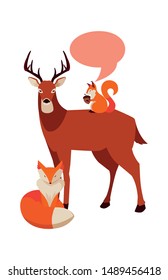deer fox and squirrel happy autumn season