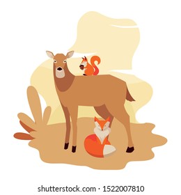 deer fox and squirrel happy autumn season vector illustration