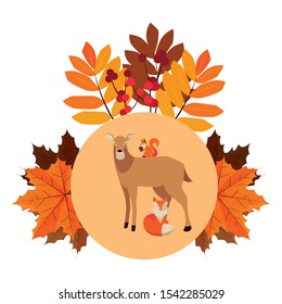 deer fox and squirrel happy autumn season vector illustration
