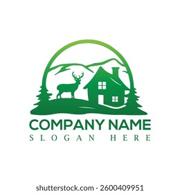 deer in front of home logo design, logo design, vector logo design