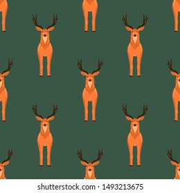 Deer front view vector symbol. Head mammal flat reindeer concept seamless pattern print wallpaper background