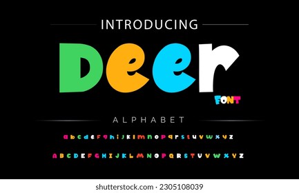 Deer Funky colorful cartoon font type. Vector alphabet