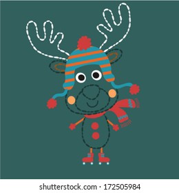 Deer with funny hat. illustration for baby. Vector illustration