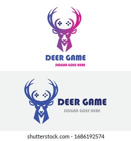 Deer Game  vector logo for simple gaming, minimalist design template.