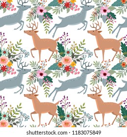 Deer in garden seamless pattern for fabric textile, wallpaper.