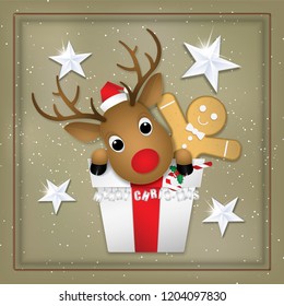 Deer and Gingerbread man on the gift box.