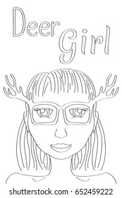 deer girl coloring page cute girl stock vector royalty free 652459222