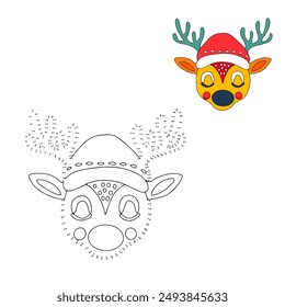 Hirsch. Reh in Brille. Ein Lernspiel für Kinder. Das Spiel "Dot to Dot" für Kinder. Zahlenspiel, Punkt-zu-Punkt-Lernspiel und Malbuch für Kinder. Bildung von Kindern. Zeichentrickfilm 