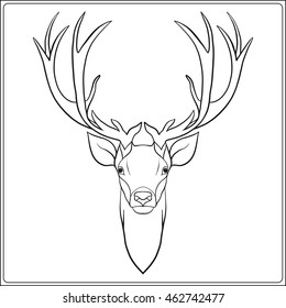 Deer. Good for coloring book for adult and older children. Vector illustration. Outline drawing. 