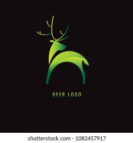 Deer Gradient green on a dark background. logo. symbol. vector