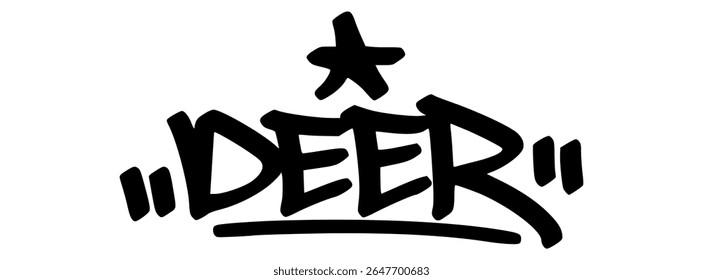 Deer graffiti tag in hand-drawn black letters with clean urban style. Street-inspired animal tag perfect for nature themes, forest designs, or youth fashion.
