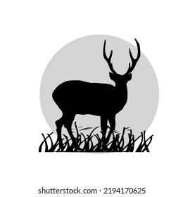 Deer with grass Silhouette on Circle Illustrations 