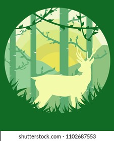 Deer in the green forest