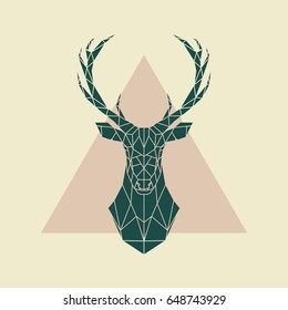 Deer green geometric sign . Vector illustration. 