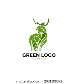 Deer Green Logo Design Template.Vector Illustration