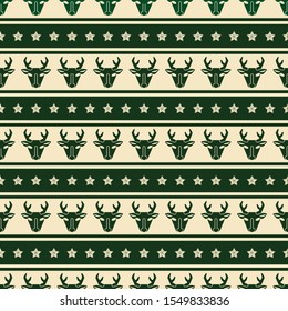 Deer green and white seamless pattern ornament. Seamless winter background.