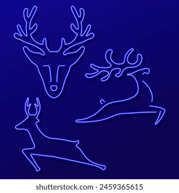 deer group of neon icons, vector illustration, on a black background.