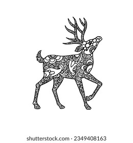 deer hand draw doodle illustration vector , blacl and white deer ilustration 