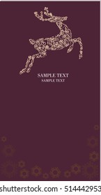 Deer, hand drawn. Christmas magic. Page with high details isolated on 
violet background. Vector. Sketch.