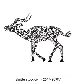 Deer. Hand drawn flower magic horned deer with birds for adult anti stress Coloring Page with high details isolated on white background, illustration in zentangle style. Vector deer. Sketch
