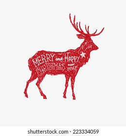 Deer hand drawn isolated on a white backgrounds, vector illustration