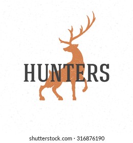 Deer hand drawn logo emblem template vector vintage design element.