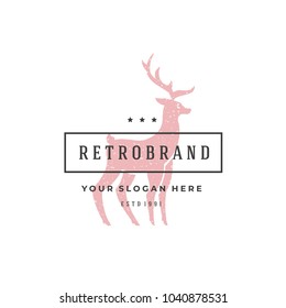 Deer hand drawn logo isolated on white background vector illustration for labels, badges, t-shirt and other design.